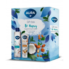 Подарочный набор Aura Beauty Вe Happy: крем-гель для душа Кокос и миндаль + крем для рук восстанавливающий с маслом ши