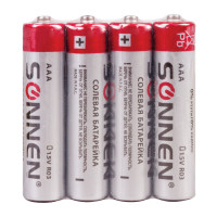 Батарейки солевые мизинчиковые SONNEN AAA (R03, 24А), 4 шт в пленке