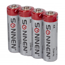 Батарейки солевые пальчиковые SONNEN AA (R6, 15А), 4 шт в пленке