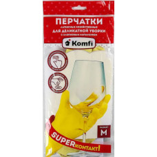 Перчатки латексные хозяйственные Komfi, с хлопковым напылением, размер M, цвет жёлтый