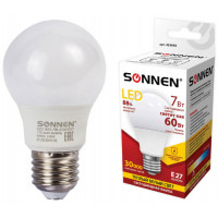 Лампа светодиодная SONNEN, 7 (60) Вт, цоколь E27, грушевидная, теплый белый свет, 30000 ч, LED A55-7W-2700-E27