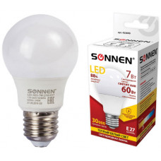 Лампа светодиодная SONNEN, 7 (60) Вт, цоколь E27, грушевидная, теплый белый свет, 30000 ч, LED A55-7W-2700-E27