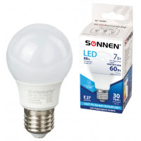 Лампа светодиодная SONNEN, 7 (60) Вт, цоколь Е27, груша, нейтральный белый свет, 30000 ч, LED A55-7W-4000-E27