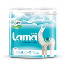 Туалетная бумага 2-слойная Snow Lama (Сноу Лама) белая, 4 рулона