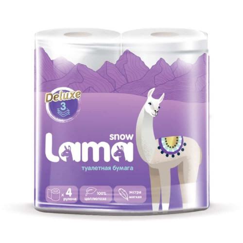 Туалетная бумага 3-слойная Snow Lama (Сноу Лама) белая, 4 рулона Туалетная бумага 3-слойная Snow Lama (Сноу Лама) белая, 4 рулона