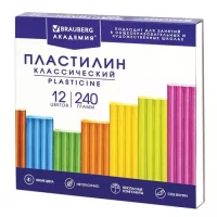 Пластилин классический Brauberg (Брауберг) Академия, со стеком, картонная упаковка, 12 цветов, 240 г