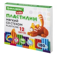 Пластилин мягкий восковой Brauberg (Брауберг) Kids, со стеком, 12 цветов, 180 г