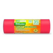 Мешки для мусора с завязками ПВД MirPack (МирПак) Deluxe, красные, 35 л, 30 мкм, 10 шт