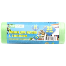 Мешки для мусора с завязками ПНД MirPack (МирПак) Vip, зеленые, 35 л, 15 мкм, 15 шт