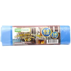 Мешки для мусора с завязками ПНД MirPack (МирПак) Vip, синие, 60 л, 15 мкм, 10 шт