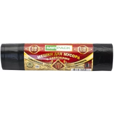 Мешки для мусора с завязками ПНД MirPack (МирПак) Vip, черные, 120 л, 15 мкм, 10 шт