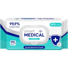 Салфетки влажные дезинфицирующие Smart Medical, 30% спирта, 100 шт