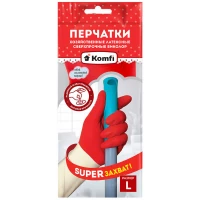 Перчатки хозяйственные латексные Сверхпрочные БИКОЛОР Komfi, размер L, белый + красный