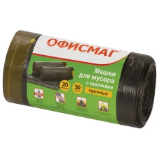 Мешки для мусора с завязками ПНД Офисмаг, цвет черный, 30 л, 10 мкм, 45х57 см, 30 шт