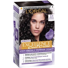 Краска для волос L'Oreal (Лореаль) Excellence Cool Creme, тон 3.11 - Ультрапепельный темно-каштановый